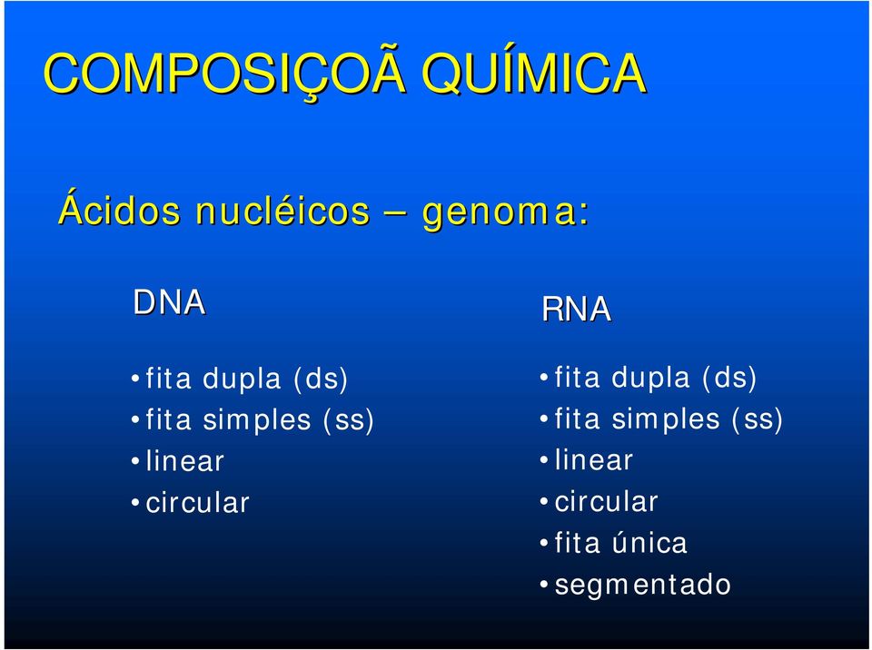 (ss) linear circular RNA fita dupla (ds)