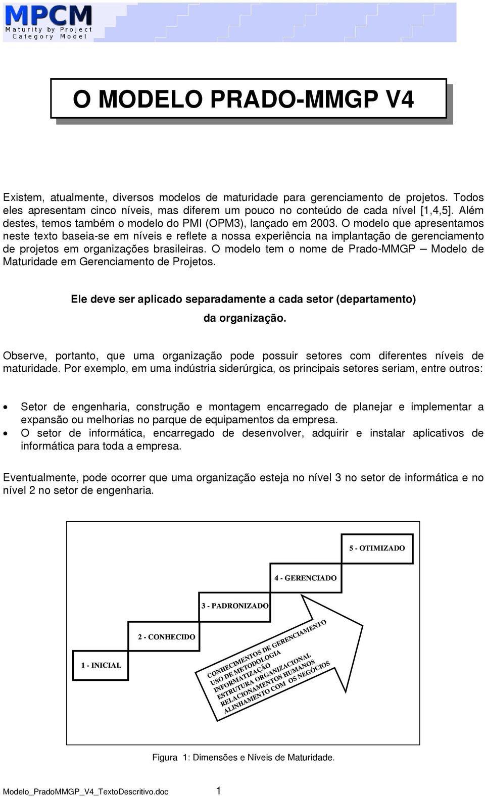 O modelo que apresentamos neste texto baseia-se em níveis e reflete a nossa experiência na implantação de gerenciamento de projetos em organizações brasileiras.