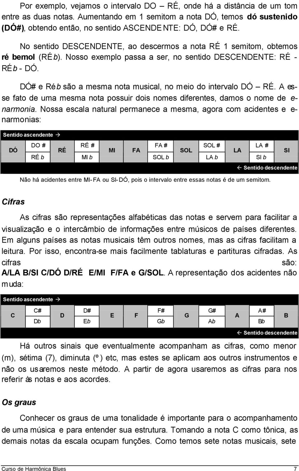 Nosso exemplo passa a ser, no sentido DESCENDENTE: RÉ - RÉb - DÓ. DÓ# e Réb são a mesma nota musical, no meio do intervalo DÓ RÉ.