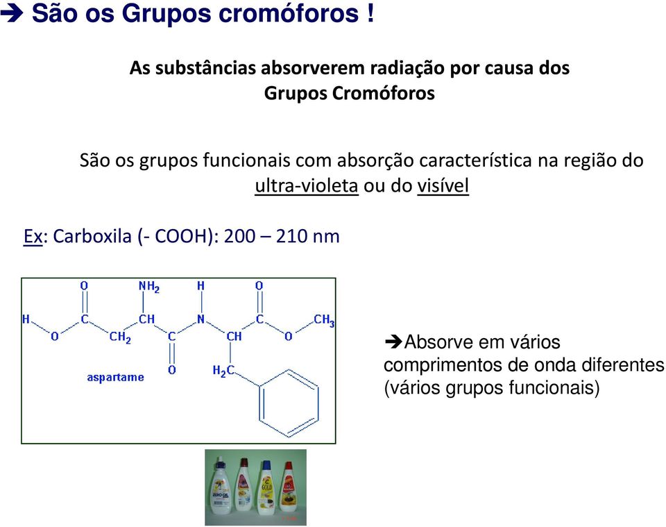 grupos funcionais com absorção característica na região do ultra-violetaou
