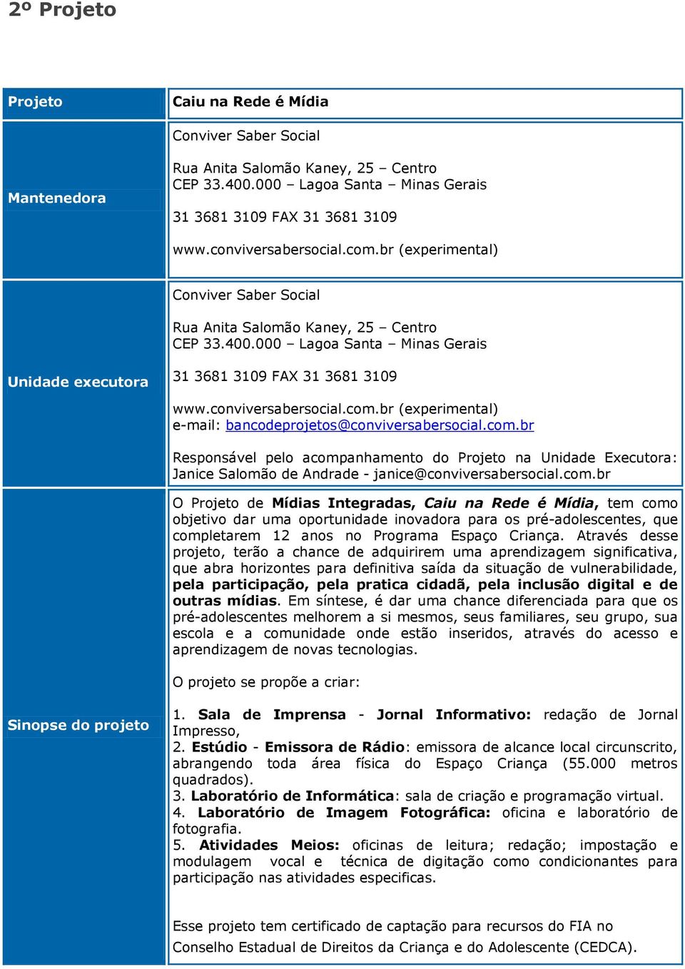 br (experimental) e-mail: bancodeprojetos@conviversabersocial.com.