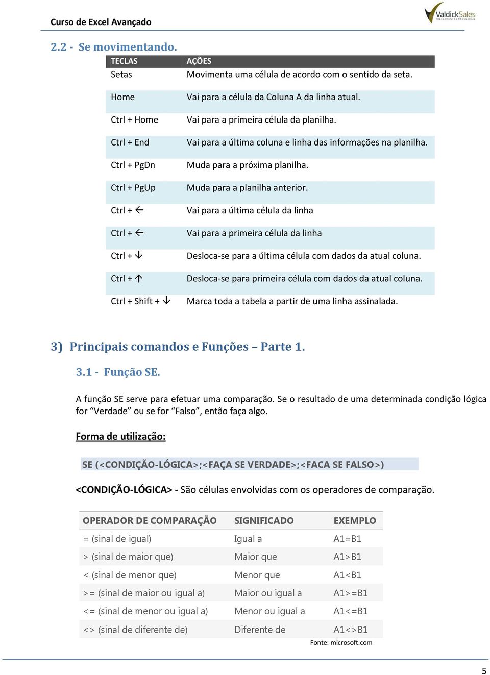 Muda para a planilha anterior. Vai para a última célula da linha Vai para a primeira célula da linha Desloca-se para a última célula com dados da atual coluna.