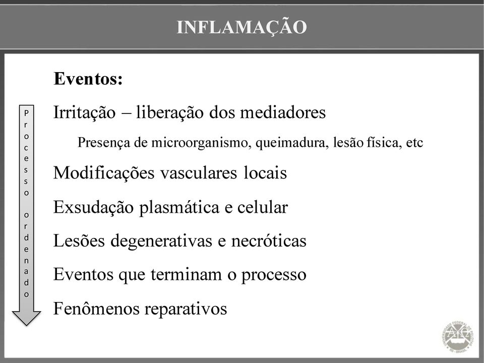 Modificações vasculares locais Exsudação plasmática e celular Lesões