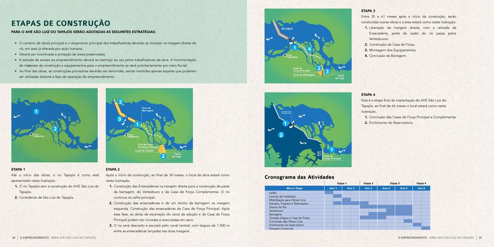 Liberação da margem direita, com a retirada da Ensecadeira, parte da vazão do rio passa pelos O canteiro de obras principal e o alojamento principal dos trabalhadores deverão se localizar na margem