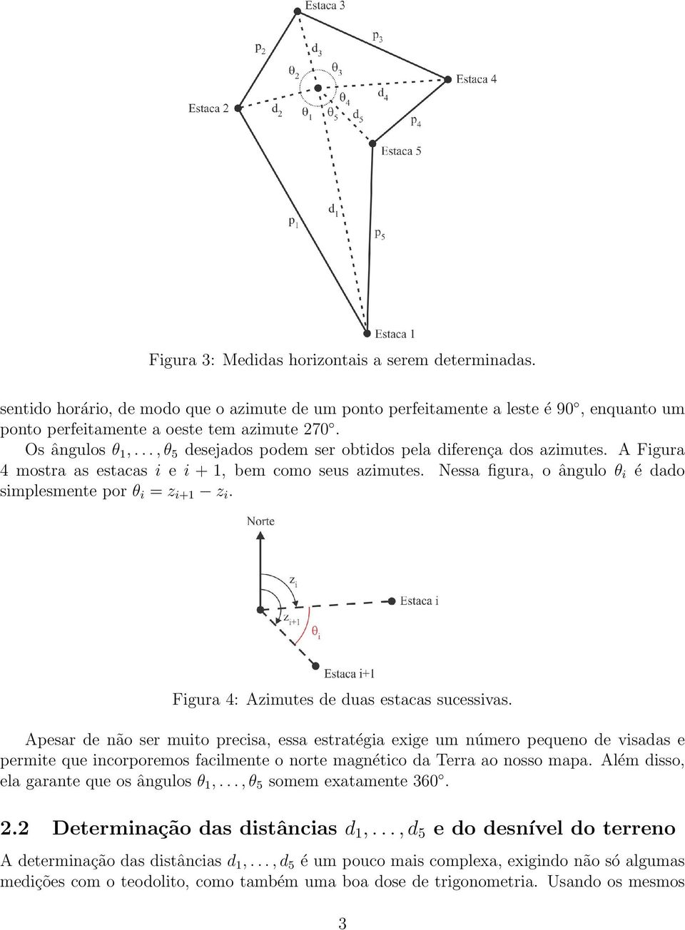 Nessa figura, o ângulo θ i é dado simplesmente por θ i = z i+1 z i. Figura 4: Azimutes de duas estacas sucessivas.