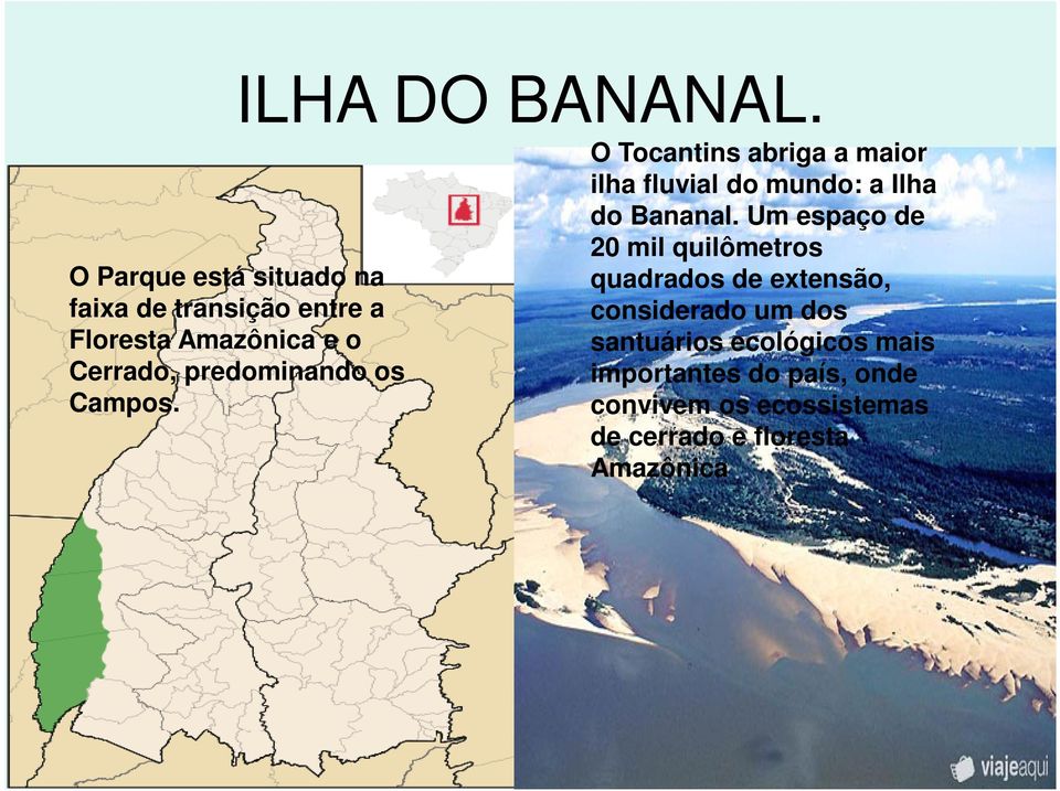 predominando os Campos. O Tocantins abriga a maior ilha fluvial do mundo: a Ilha do Bananal.
