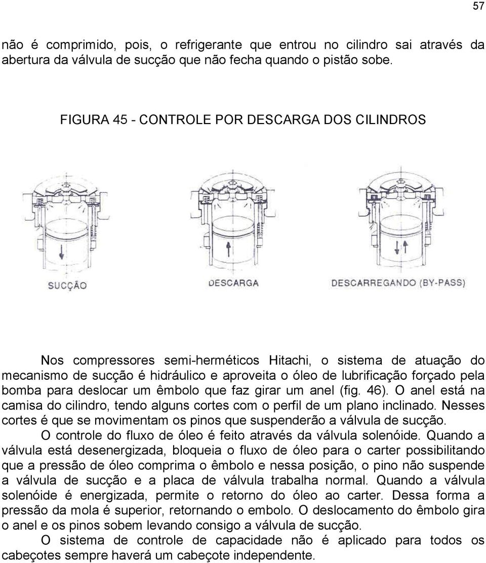 bomba para deslocar um êmbolo que faz girar um anel (fig. 46). O anel está na camisa do cilindro, tendo alguns cortes com o perfil de um plano inclinado.