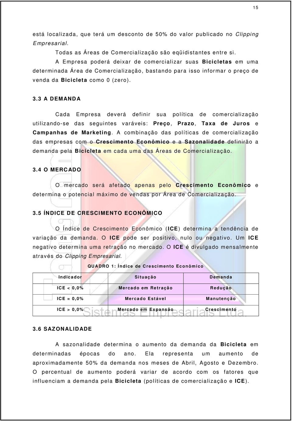 3 A DEMANDA Cada Empresa deverá defnr sua polítca de comercalzação utlzando-se das seguntes varáves: Preço, Prazo, Taxa de Juros e Campanhas de Marketng.