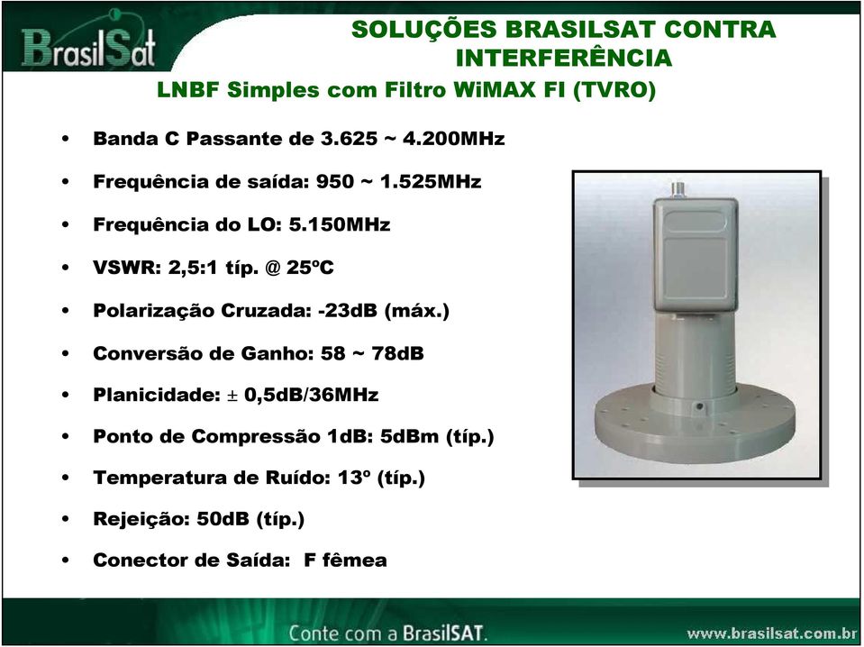 @ 25ºC Polarização Cruzada: -23dB (máx.