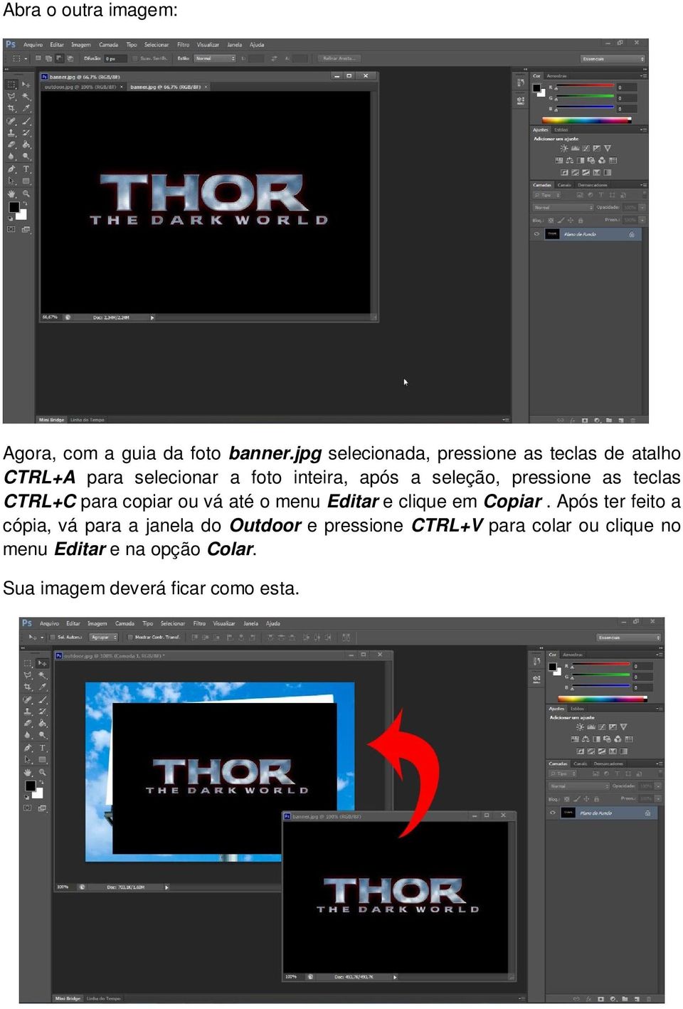 seleção, pressione as teclas CTRL+C para copiar ou vá até o menu Editar e clique em Copiar.