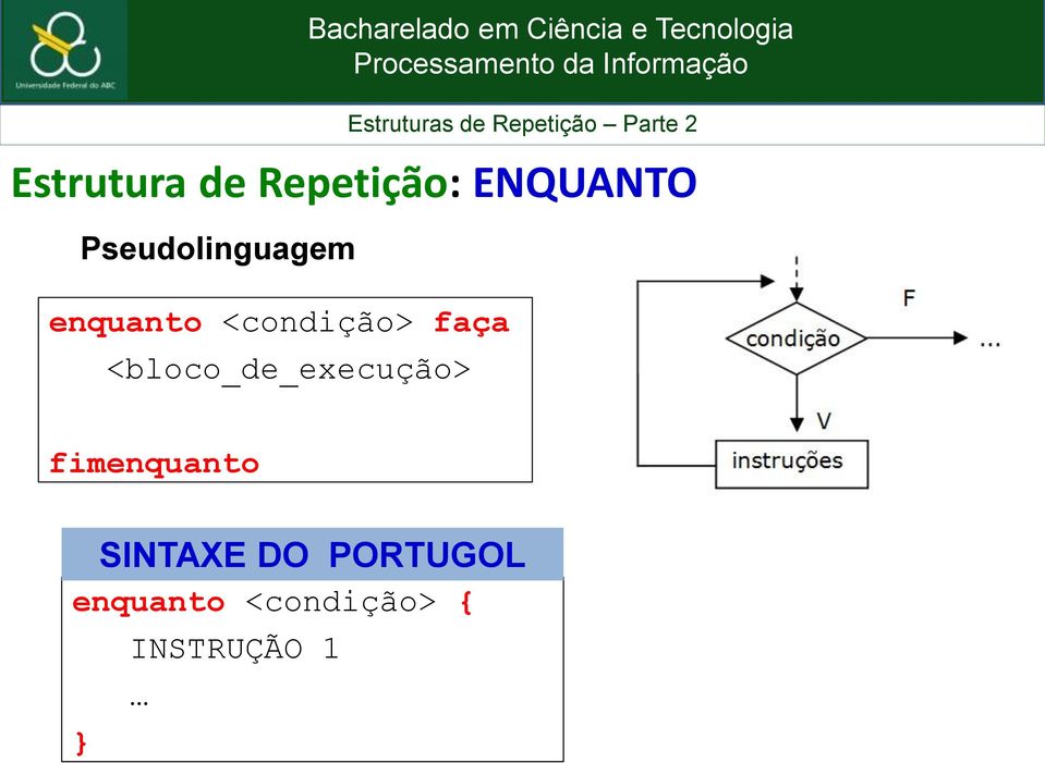 Repetição: ENQUANTO fimenquanto SINTAXE