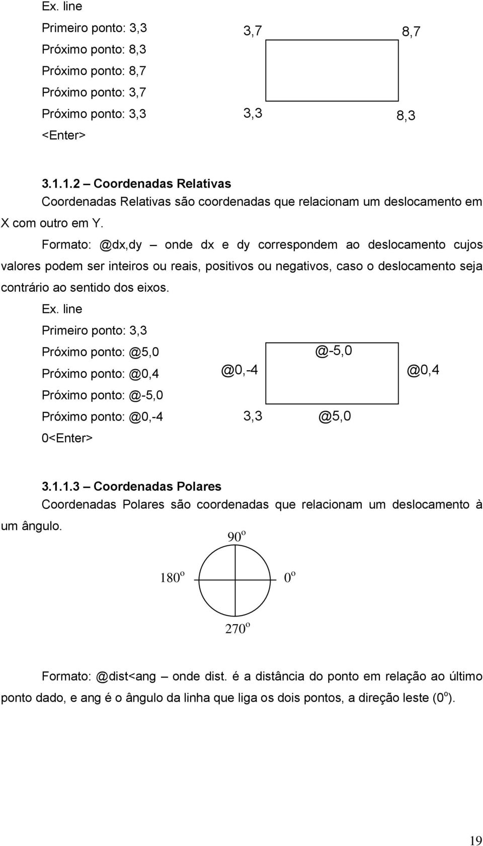 Formato: @dx,dy onde dx e dy correspondem ao deslocamento cujos valores podem ser inteiros ou reais, positivos ou negativos, caso o deslocamento seja contrário ao sentido dos eixos. Ex.