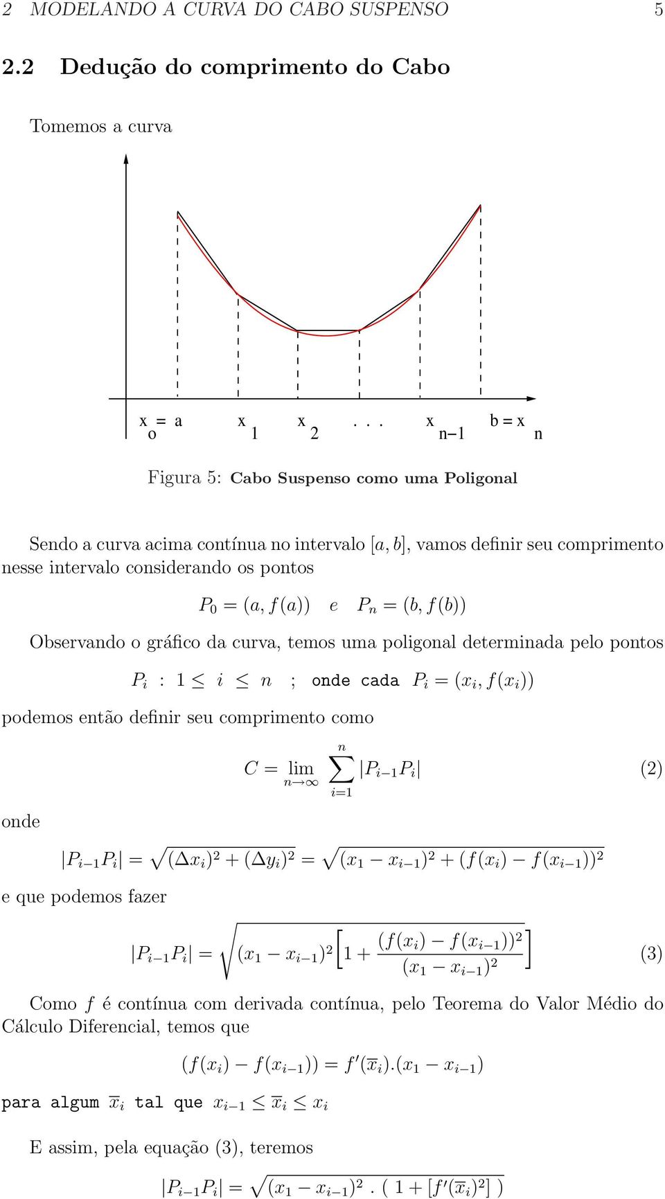 f(a)) e P n = (b, f(b)) Observando o gráfico da curva, temos uma poligonal determinada pelo pontos P i : 1 i n ; onde cada P i = (x i, f(x i )) podemos então definir seu comprimento como C = lim n n