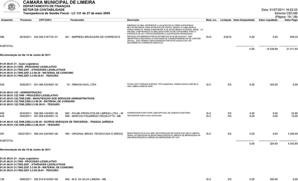 CÓPIAS EXEDENTES À QUANTIDADE FRANQUEADA 396 0018/2011 034.028.316/7101-51 941 - EMPRESA BRASILEIRA DE CORREIOS E REFORÇO DO EMPENHO PRÉVIO ESTIMATIVO Nº 49 DE 03/01/2011, REF.