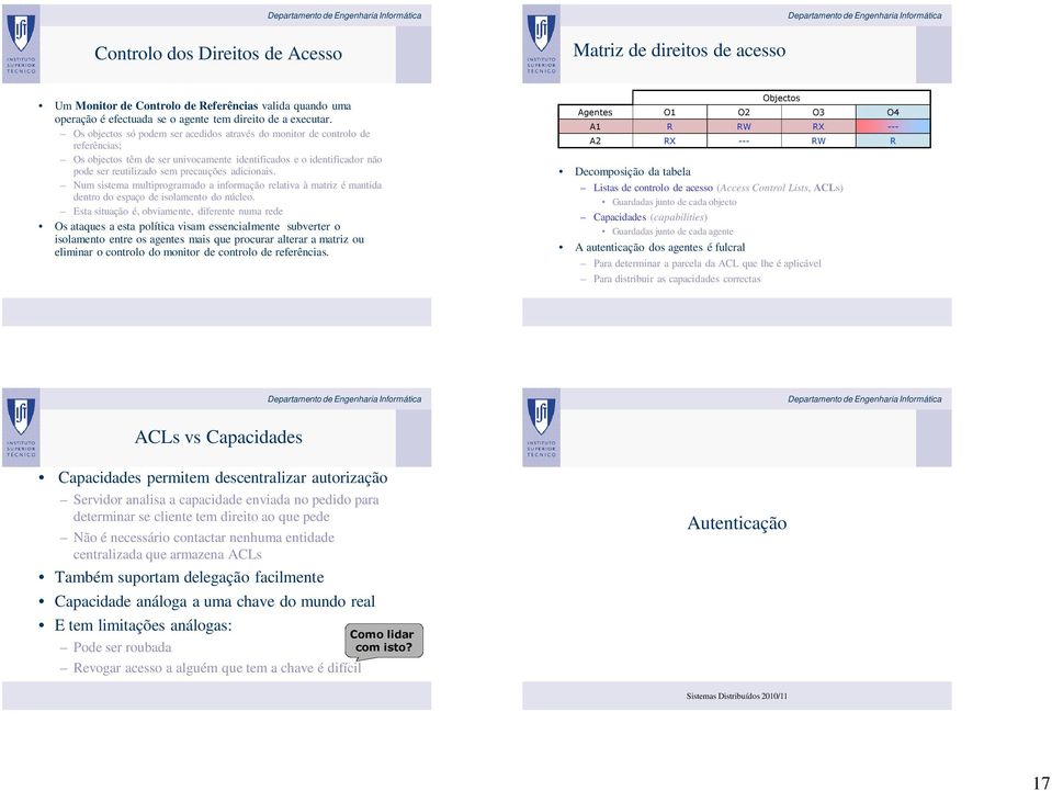 Num sistema multiprogramado a informação relativa à matriz é mantida dentro do espaço de isolamento do núcleo.