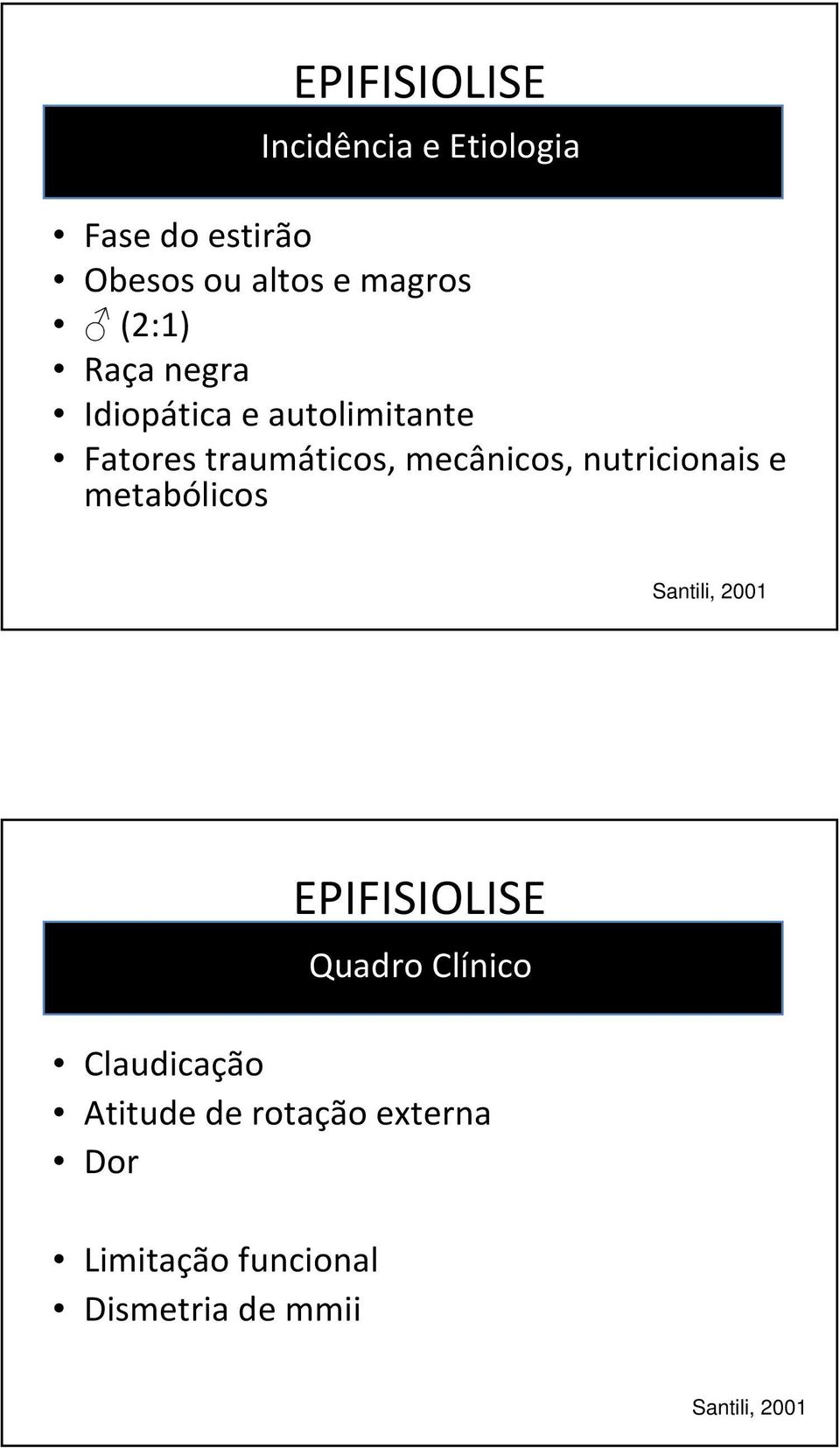 nutricionais e metabólicos Santili, 2001 EPIFISIOLISE Quadro Clínico