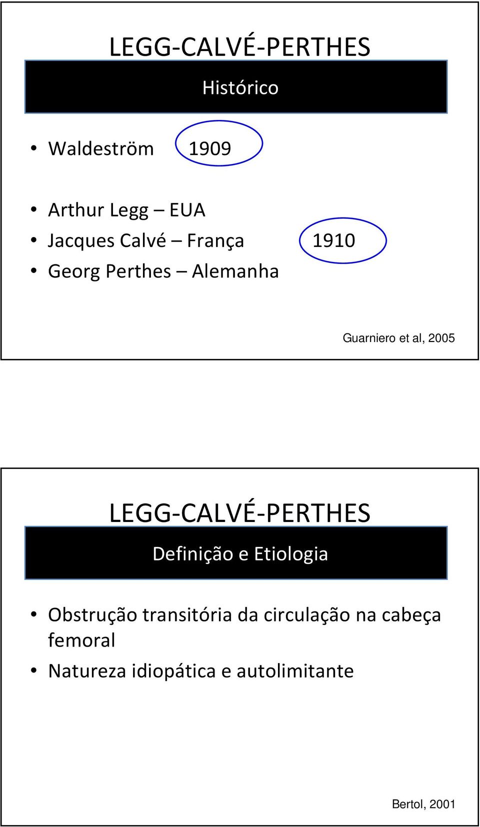 LEGG-CALVÉ-PERTHES Definição e Etiologia Obstrução transitória da