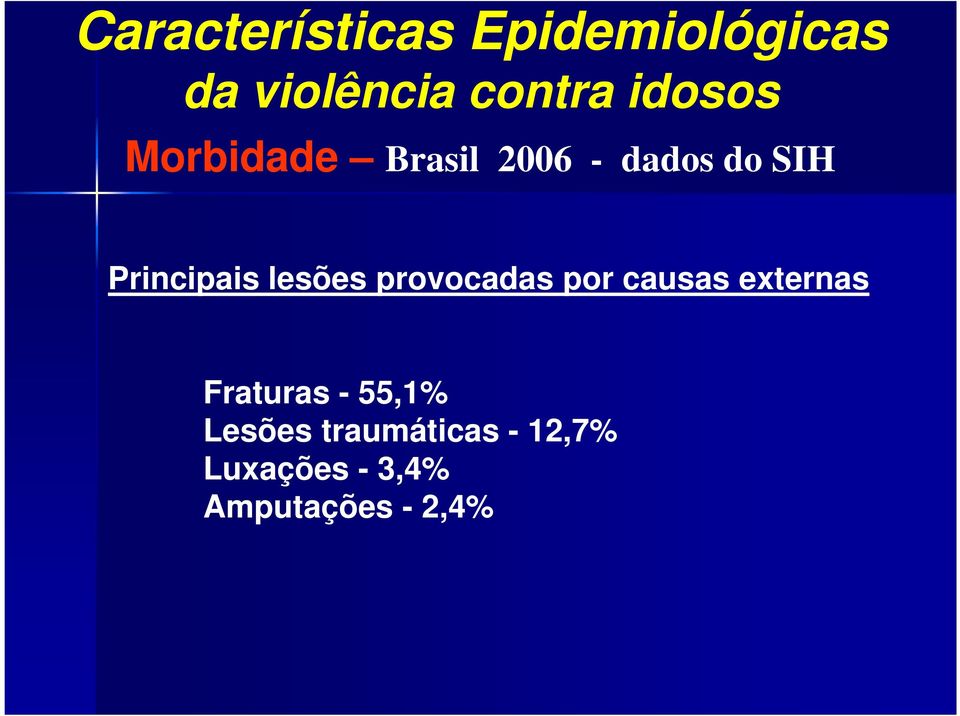 lesões provocadas por causas externas Fraturas - 55,1%