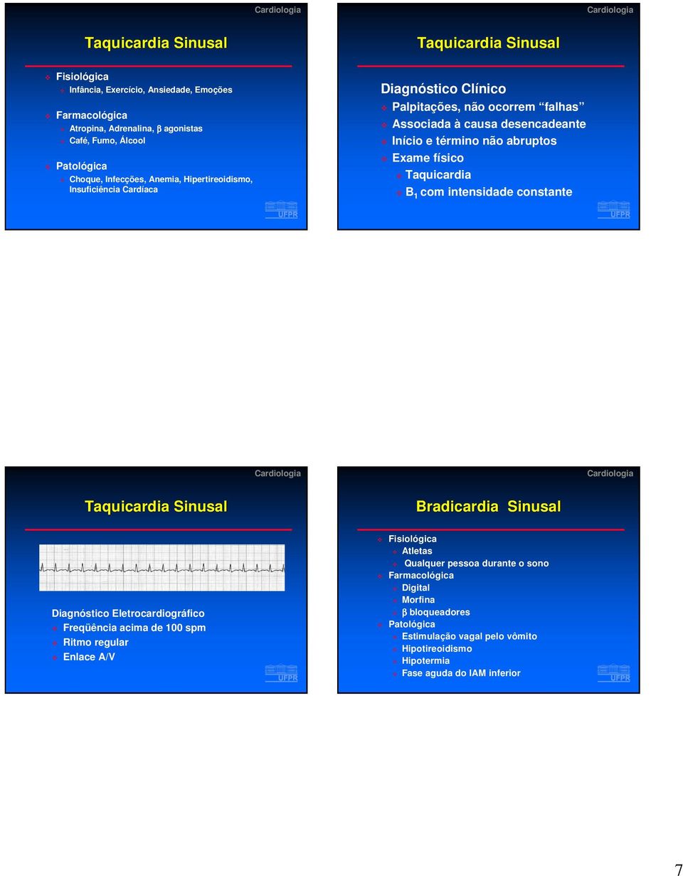 físico Taquicardia B 1 com intensidade constante Taquicardia Sinusal Bradicardia Sinusal Diagnóstico Eletrocardiográfico Freqüência acima de 100 spm Ritmo regular Enlace A/V