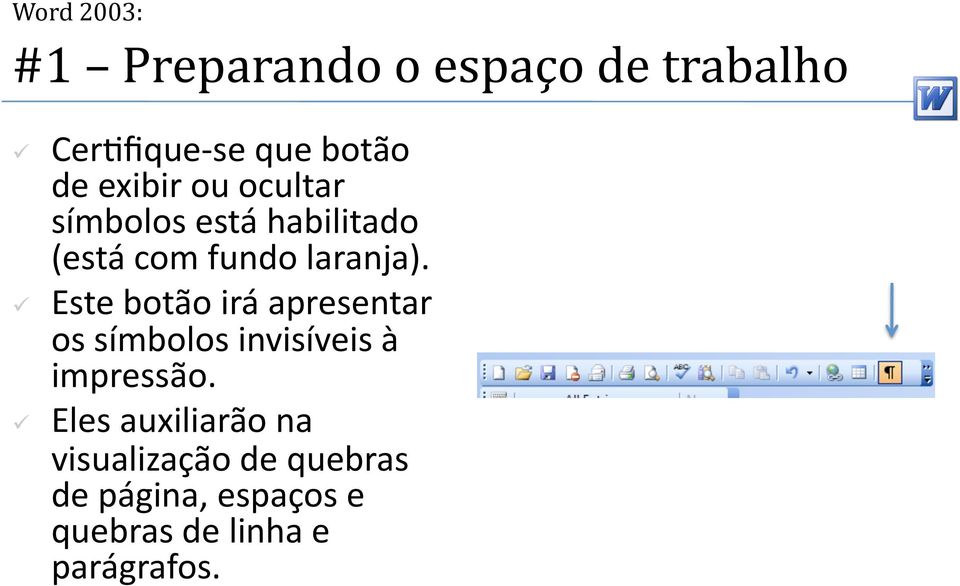 Este botão irá apresentar os símbolos invisíveis à impressão.