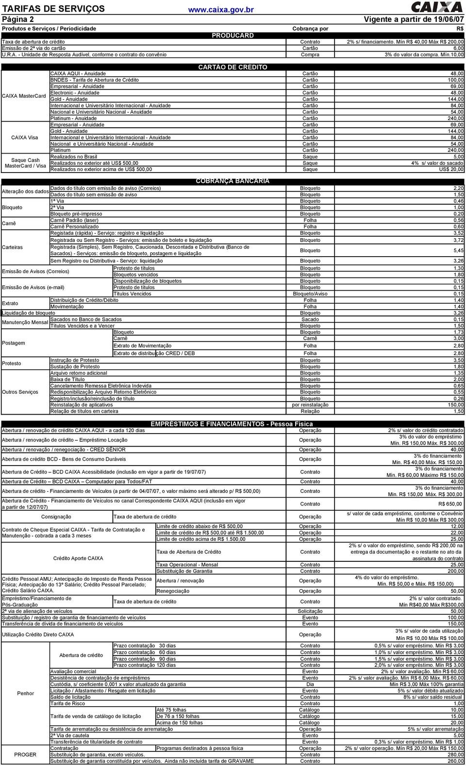 48,00 Gold - Anuidade Cartão 144,00 Internacional e Universitário Internacional - Anuidade Cartão 84,00 Nacional e Universitário Nacional - Anuidade Cartão 54,00 Platinum - Anuidade Cartão 240,00