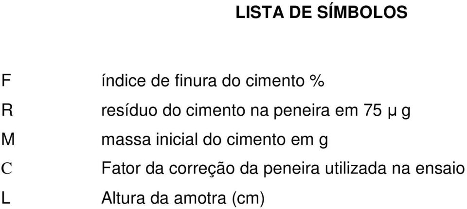 inicial do cimento em g C Fator da correção da