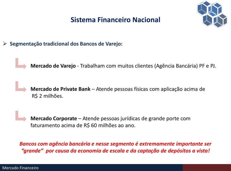 Mercado Corporate Atende pessoas jurídicas de grande porte com faturamento acima de R$ 60 milhões ao ano.