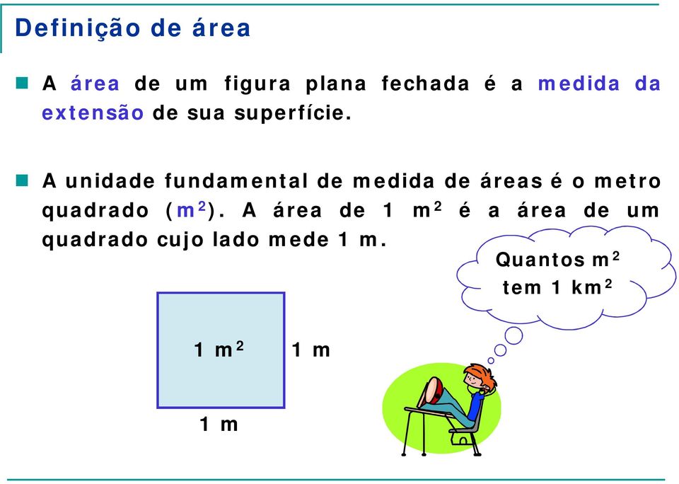 A unidade fundamental de medida de áreas é o metro quadrado (m 2