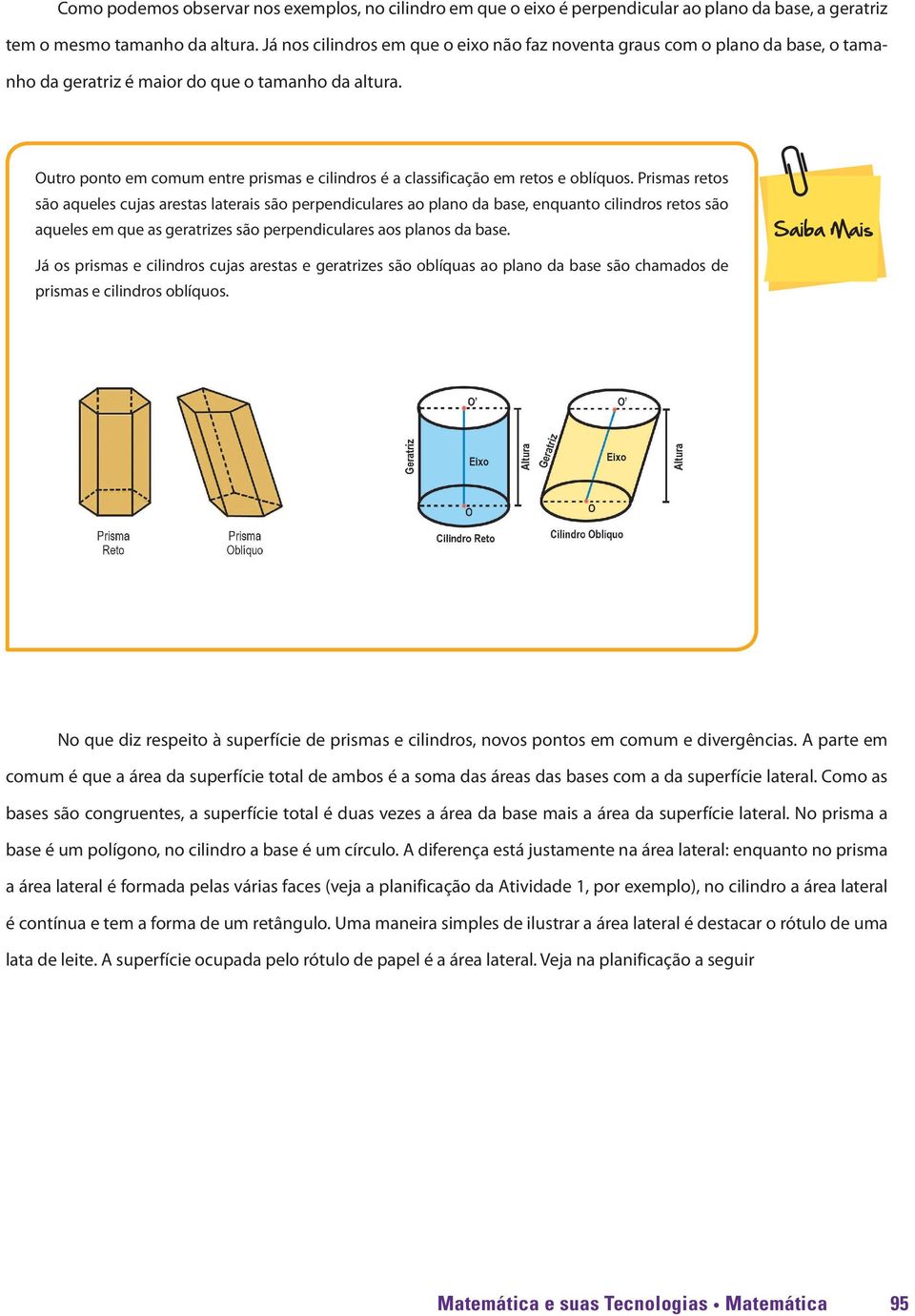 Outro ponto em comum entre prismas e cilindros é a classificação em retos e oblíquos.