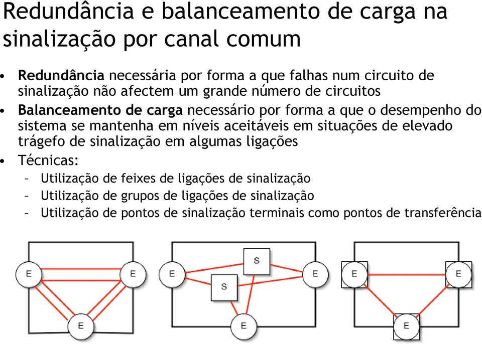 mantenha em níveis aceitáveis em situações de elevado trágefo de sinalização em algumas ligações Técnicas: Utilização de feixes de