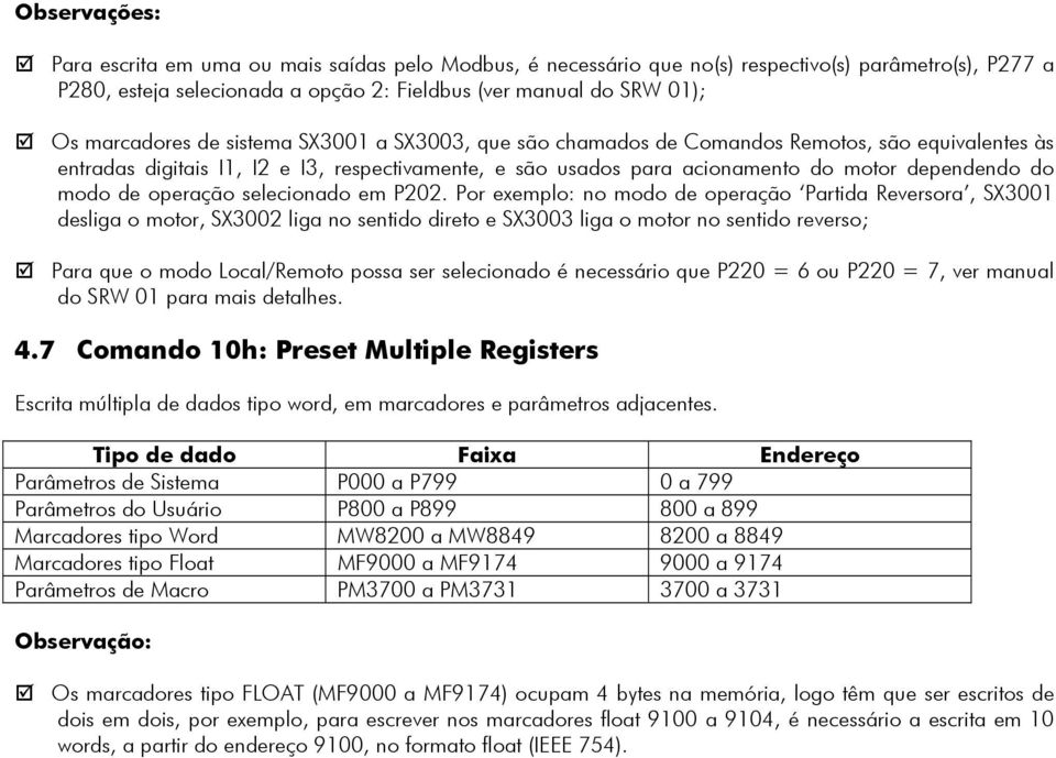 modo de operação selecionado em P202.