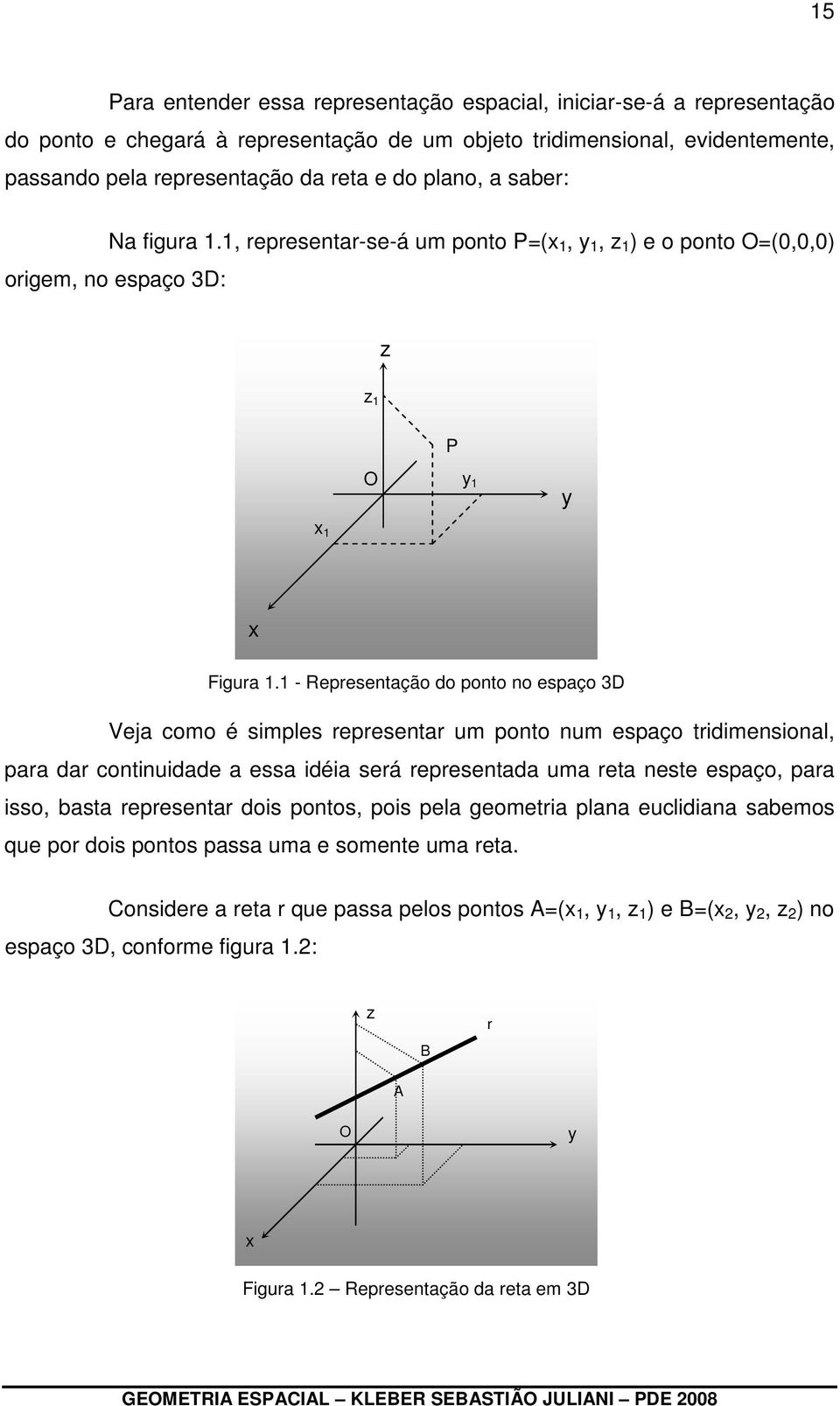 1 - Representação do ponto no espaço 3D Veja como é simples representar um ponto num espaço tridimensional, para dar continuidade a essa idéia será representada uma reta neste espaço, para isso,