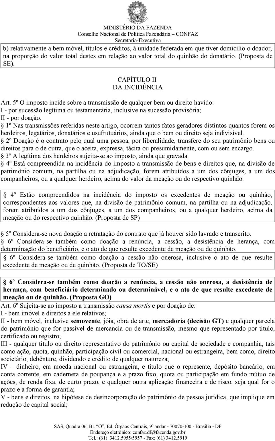 5º O imposto incide sobre a transmissão de qualquer bem ou direito havido: I - por sucessão legítima ou testamentária, inclusive na sucessão provisória; II - por doação.