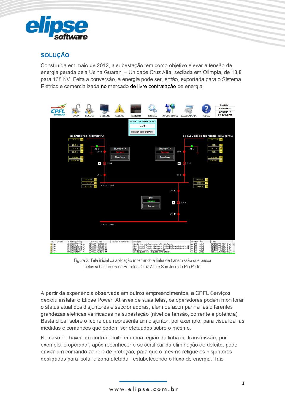Tela inicial da aplicação mostrando a linha de transmissão que passa pelas subestações de Barretos, Cruz Alta e São José do Rio Preto A partir da experiência observada em outros empreendimentos, a