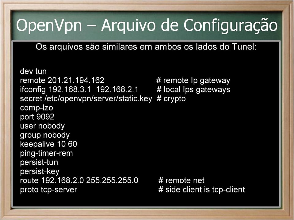 key # crypto comp-lzo port 9092 user nobody group nobody keepalive 10 60 ping-timer-rem persist-tun