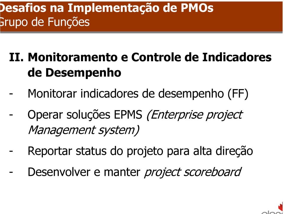 indicadores de desempenho (FF) - Operar soluções EPMS (Enterprise