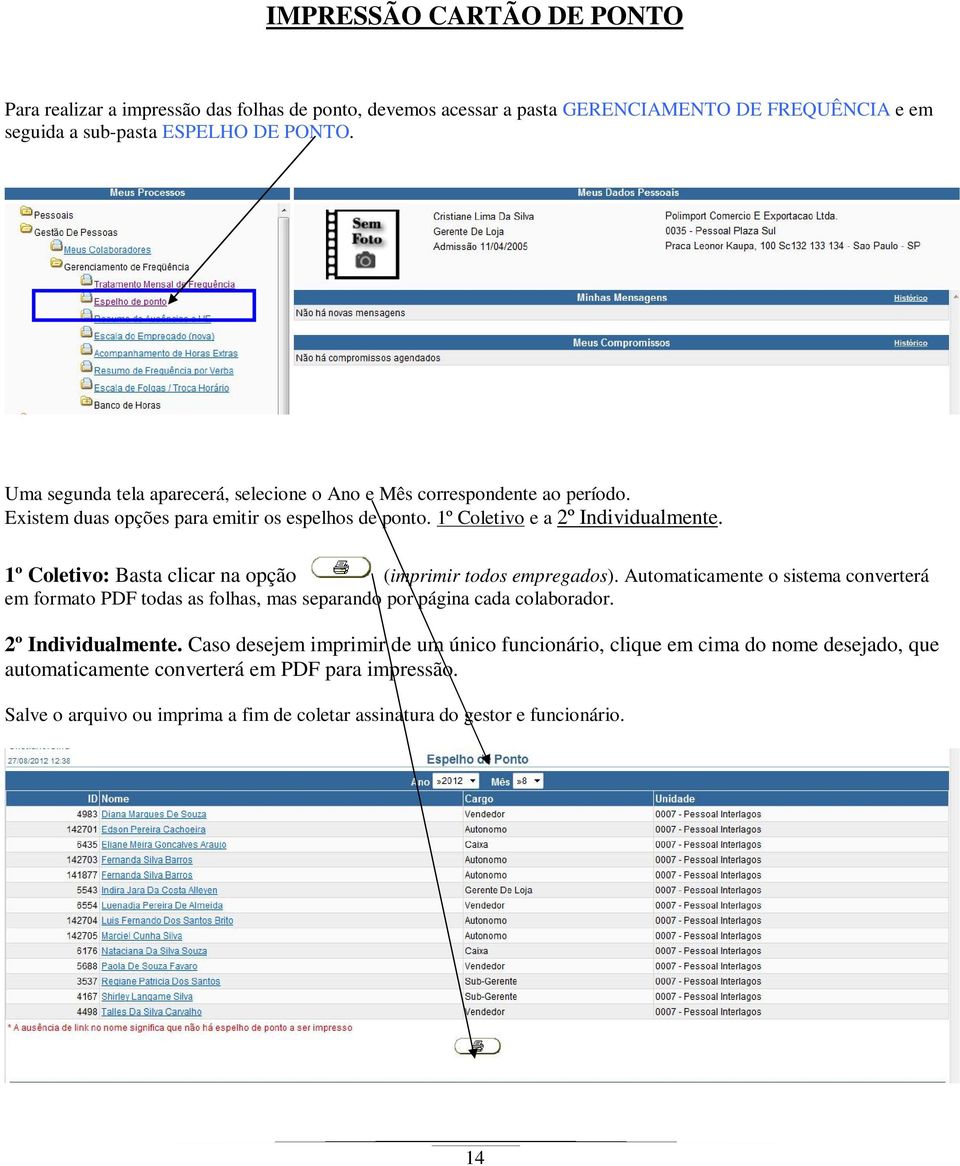 1º Coletivo: Basta clicar na opção (imprimir todos empregados). Automaticamente o sistema converterá em formato PDF todas as folhas, mas separando por página cada colaborador.