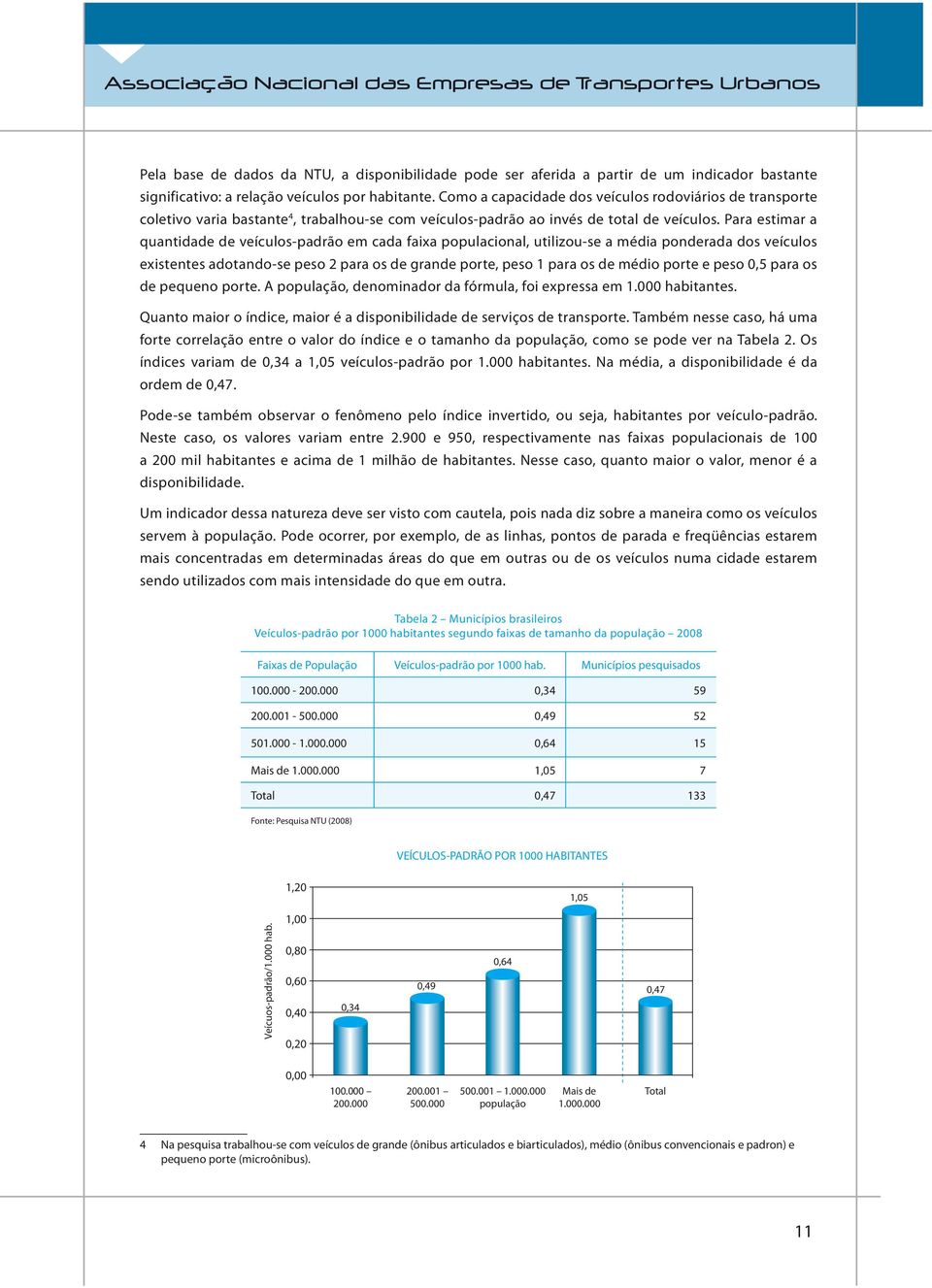 Para estimar a quantidade de veículos-padrão em cada faixa populacional, utilizou-se a média ponderada dos veículos existentes adotando-se peso 2 para os de grande porte, peso 1 para os de médio