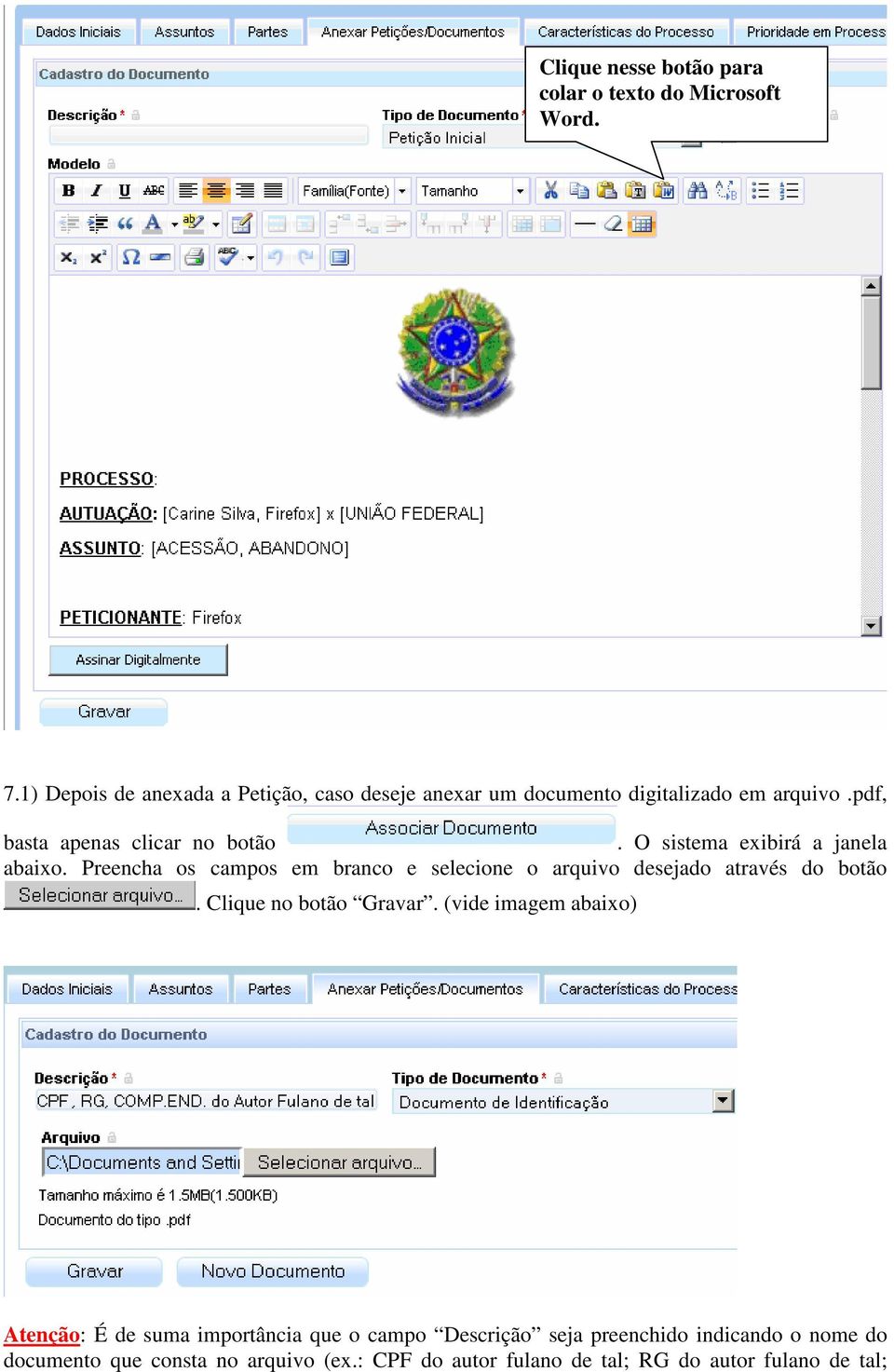 O sistema exibirá a janela abaixo. Preencha os campos em branco e selecione o arquivo desejado através do botão.