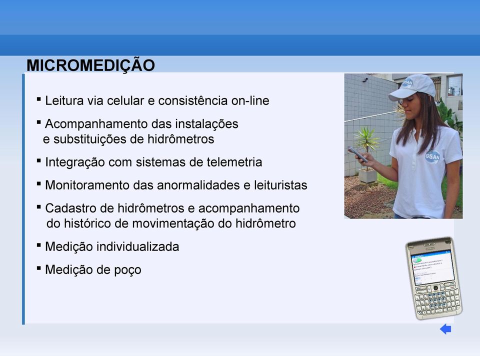 Monitoramento das anormalidades e leituristas Cadastro de hidrômetros e