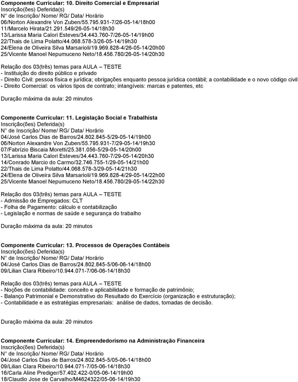 780/26-05-14/20h30 - Instituição do direito público e privado - Direito Civil: pessoa física e jurídica; obrigações enquanto pessoa jurídica contábil; a contabilidade e o novo código civil - Direito