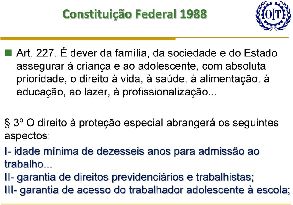 vida, à saúde, à alimentação, à educação, ao lazer, à profissionalização.