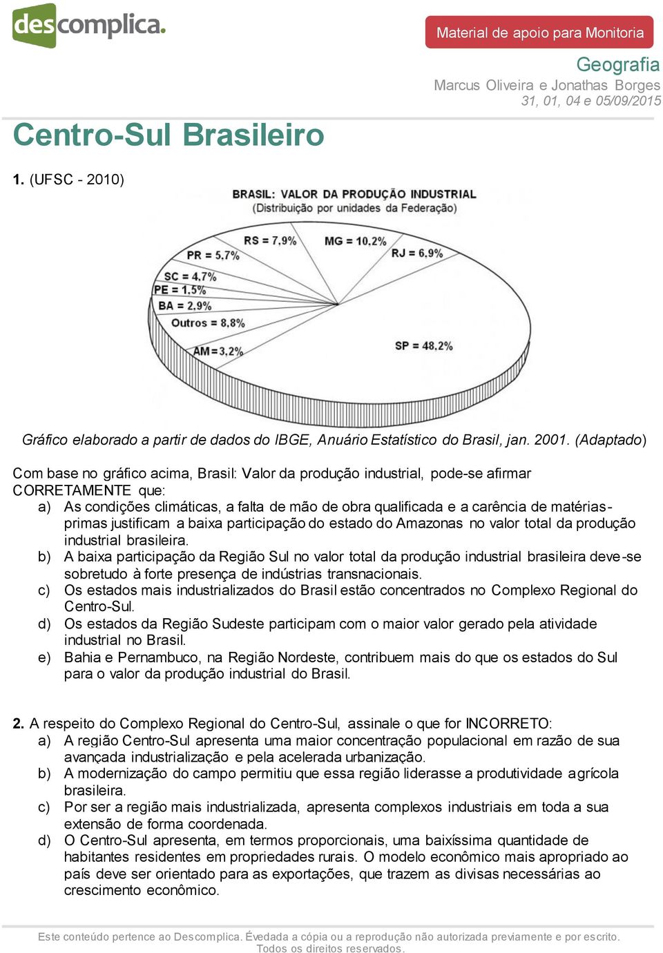 matériasprimas justificam a baixa participação do estado do Amazonas no valor total da produção industrial brasileira.