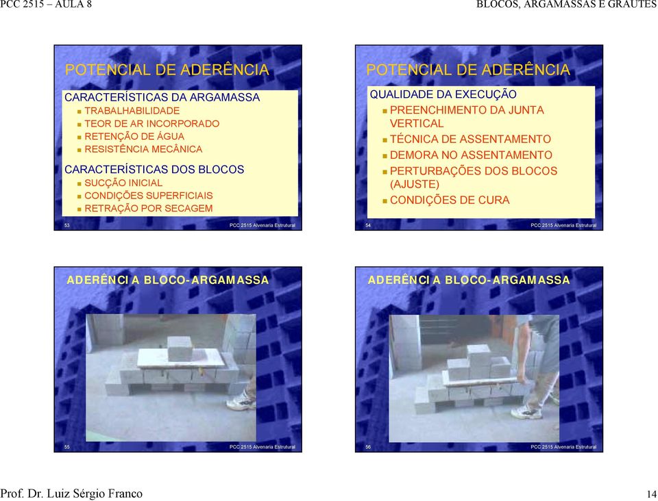 PREENCHIMENTO DA JUNTA VERTICAL! TÉCNICA DE ASSENTAMENTO! DEMORA NO ASSENTAMENTO! PERTURBAÇÕES DOS BLOCOS (AJUSTE)!