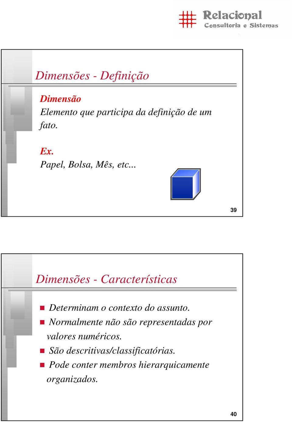 .. 39 Dimensões - Características Determinam o contexto do assunto.