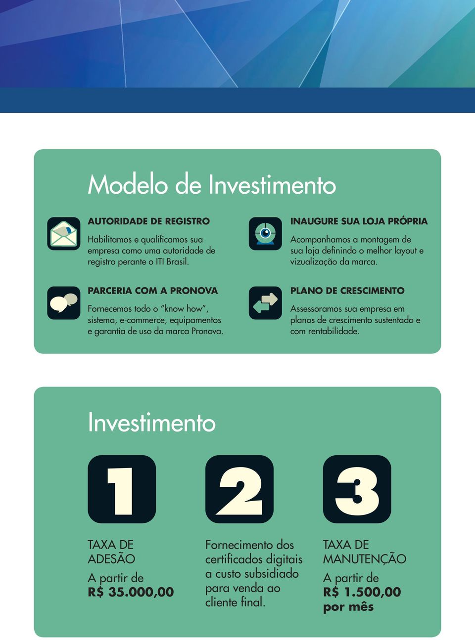 parceria com a pronova Fornecemos todo o know how, sistema, e-commerce, equipamentos e garantia de uso da marca Pronova.