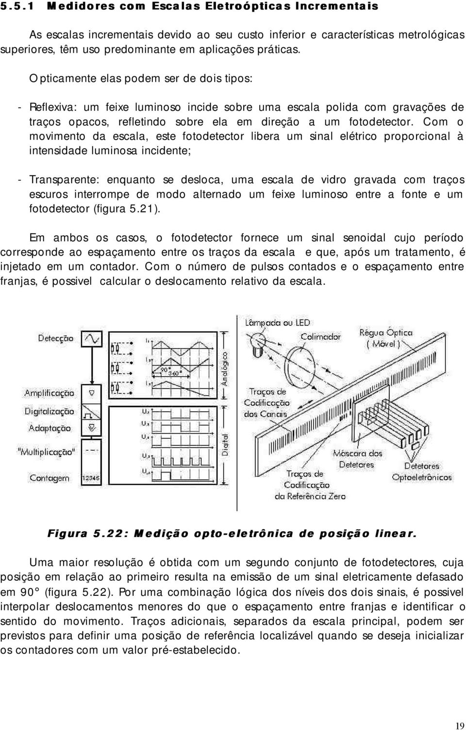 Com o movimento da escala, este fotodetector libera um sinal elétrico proporcional à intensidade luminosa incidente; - Transparente: enquanto se desloca, uma escala de vidro gravada com traços