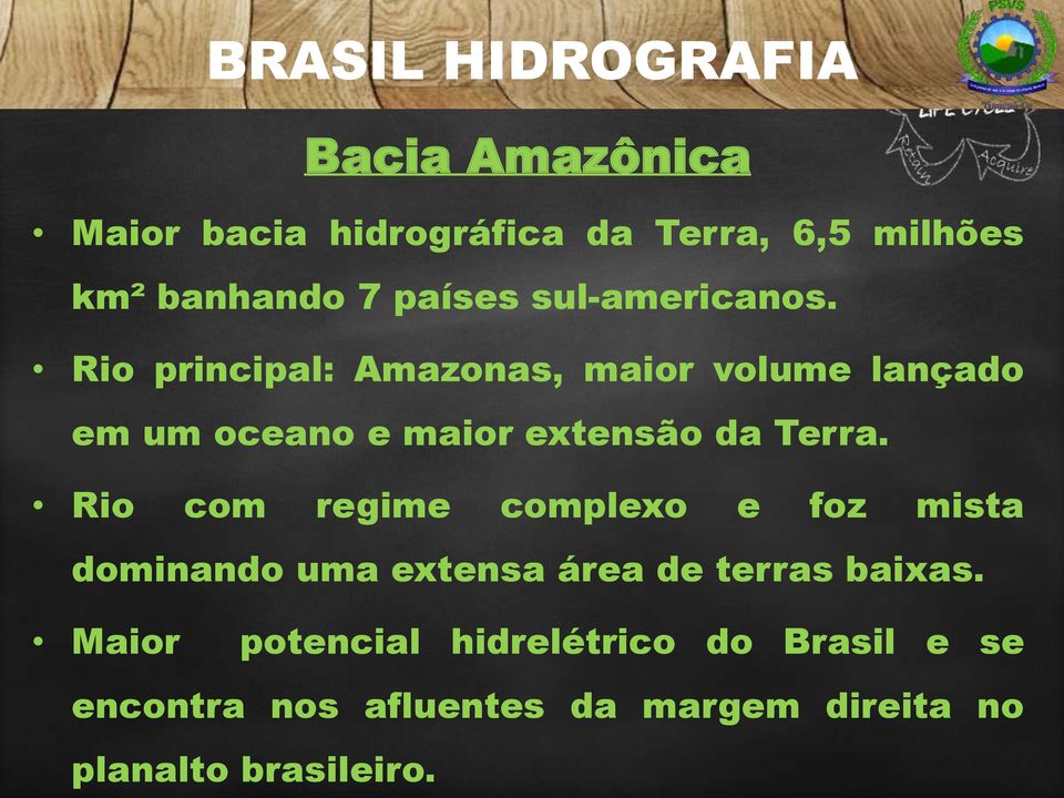 Rio principal: Amazonas, maior volume lançado em um oceano e maior extensão da Terra.