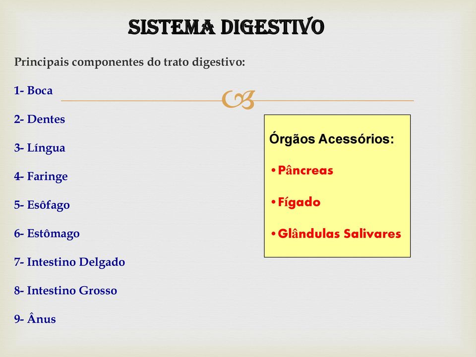 Estômago 7- Intestino Delgado 8- Intestino Grosso