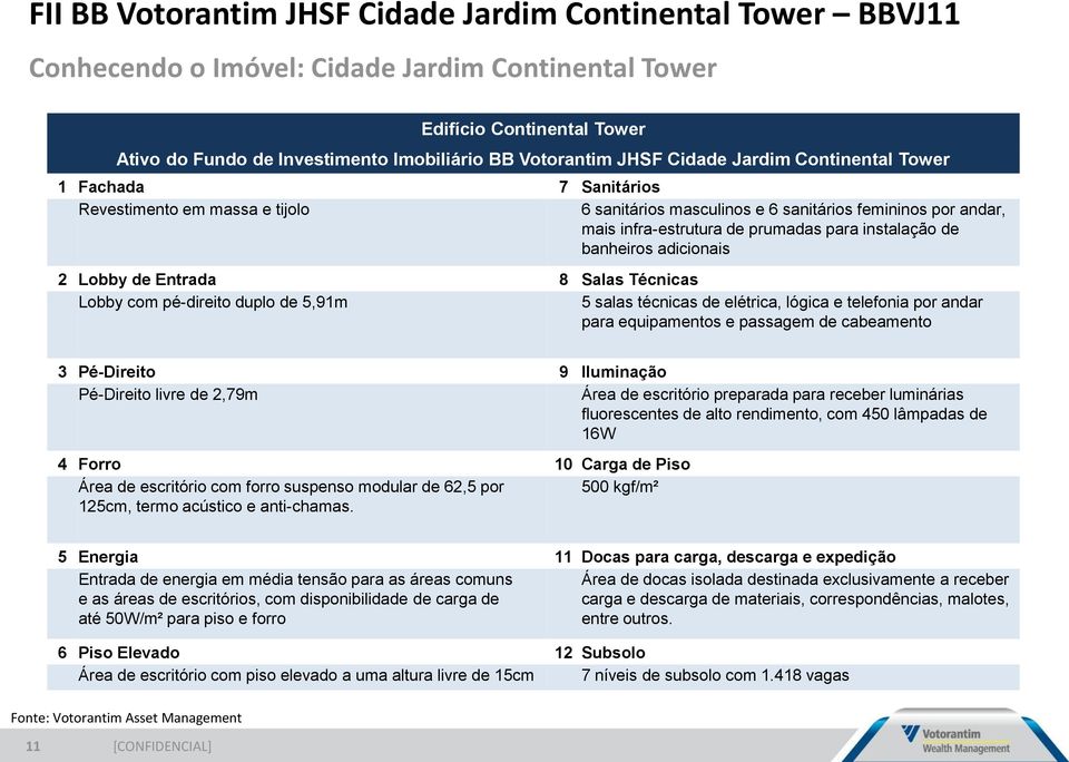 Salas Técnicas Lobby com pé-direito duplo de 5,91m 5 salas técnicas de elétrica, lógica e telefonia por andar para equipamentos e passagem de cabeamento 3 Pé-Direito 9 Iluminação Pé-Direito livre de